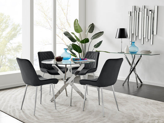 Novara 100cm Round Dining Table and 4 Pesaro Silver Leg Chairs