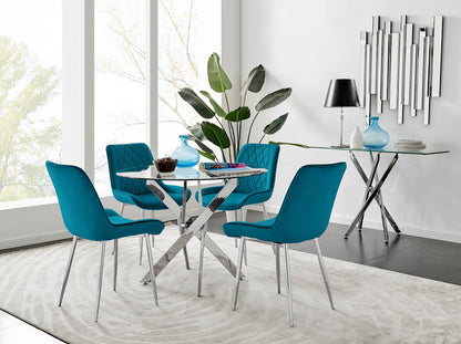 Novara 100cm Round Dining Table and 4 Pesaro Silver Leg Chairs