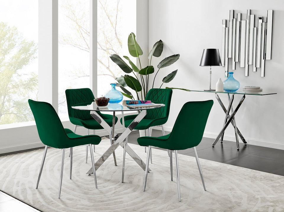 Novara 100cm Round Dining Table and 4 Pesaro Silver Leg Chairs