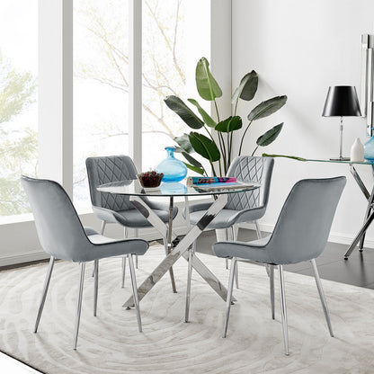 Novara 100cm Round Dining Table and 4 Pesaro Silver Leg Chairs
