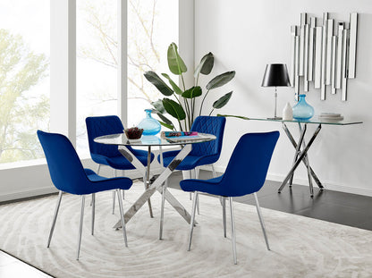 Novara 100cm Round Dining Table and 4 Pesaro Silver Leg Chairs