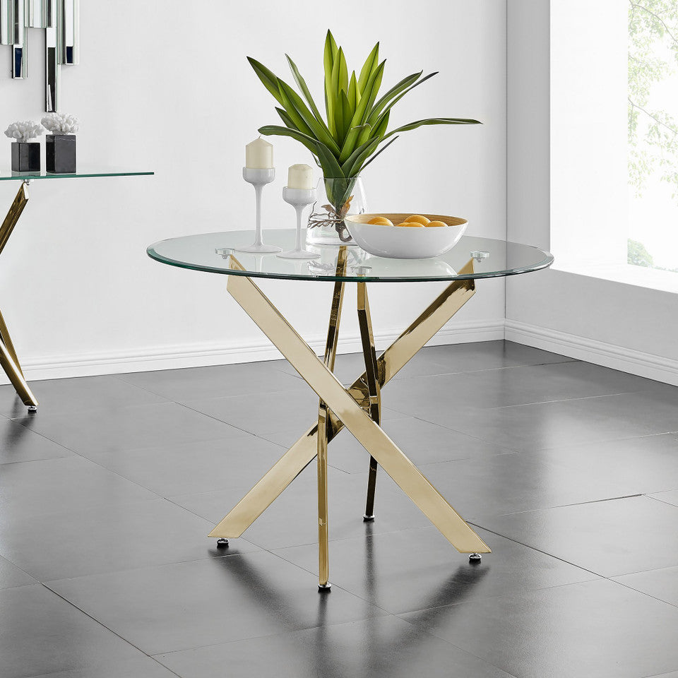 Novara Round Glass and Black Metal 4 Seater Dining Table
