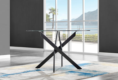 Novara Black Leg 120cm Round Glass Dining Table & 4 Milan Black Leg Chairs