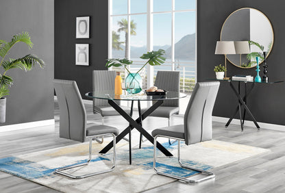 Novara Black Leg 120cm Round Glass Dining Table & 4 Lorenzo Chairs