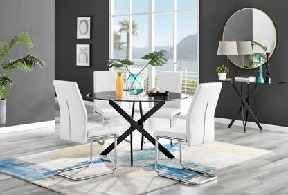 Novara Black Leg 120cm Round Glass Dining Table & 4 Lorenzo Chairs