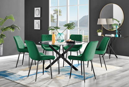Novara Black Leg 120cm Round Glass Dining Table & 6 Pesaro Black Leg Chairs