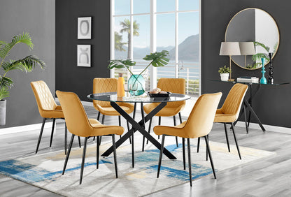Novara Black Leg 120cm Round Glass Dining Table & 6 Pesaro Black Leg Chairs