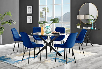 Novara Black Leg 120cm Round Glass Dining Table & 6 Pesaro Black Leg Chairs