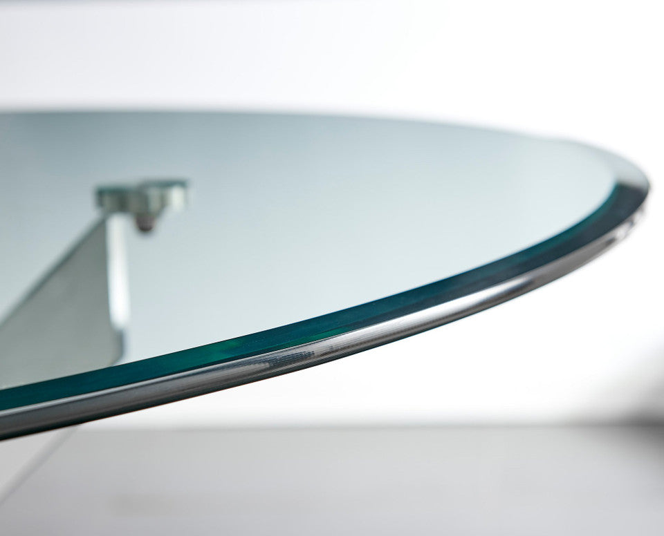 Novara Round Glass and Silver Metal 6 Seater Dining Table