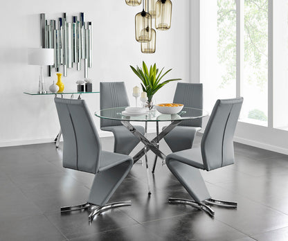 Novara Chrome Metal And Glass Large 120cm Round Dining Table And 4 Willow Chairs Set