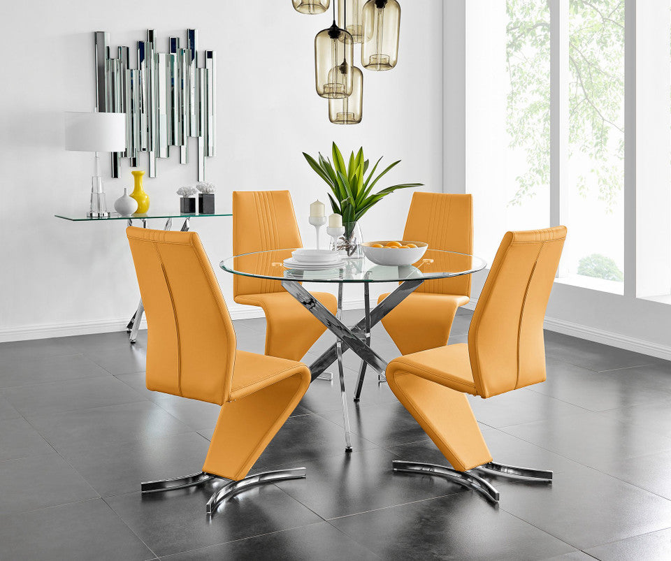 Novara Chrome Metal And Glass Large 120cm Round Dining Table And 4 Willow Chairs Set