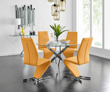 Novara Chrome Metal And Glass Large 120cm Round Dining Table And 4 Willow Chairs Set