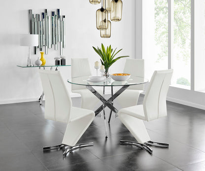 Novara Chrome Metal And Glass Large 120cm Round Dining Table And 4 Willow Chairs Set