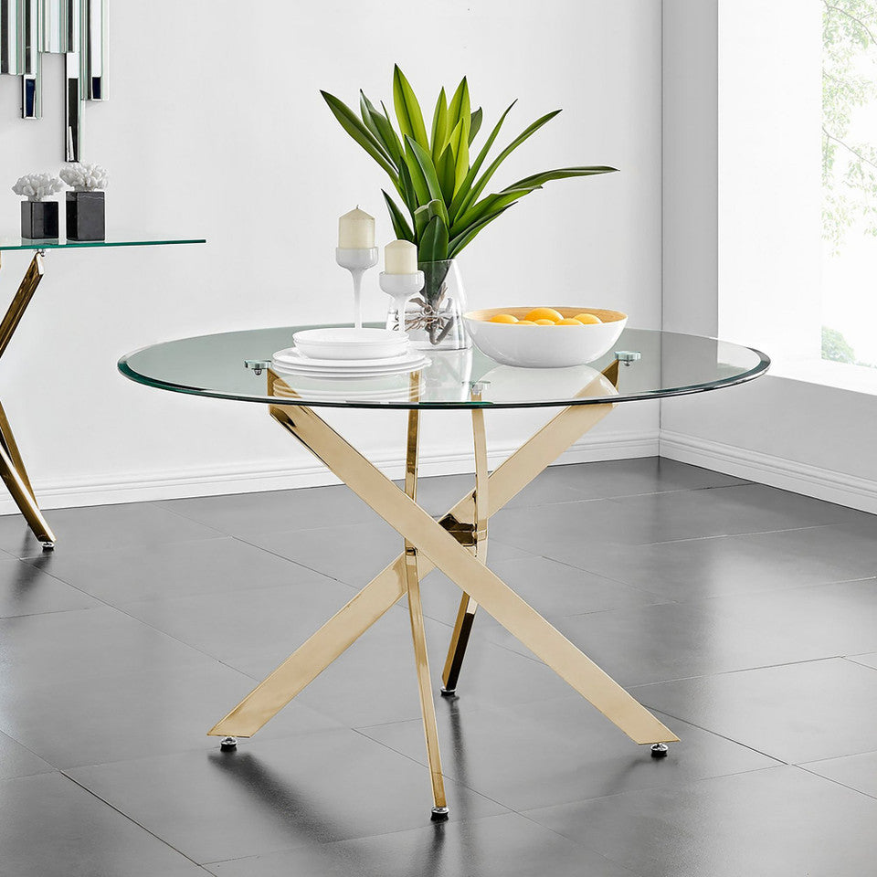 Novara Round Glass and Silver Metal 6 Seater Dining Table