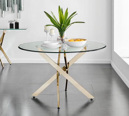 Novara Round Glass and Silver Metal 6 Seater Dining Table