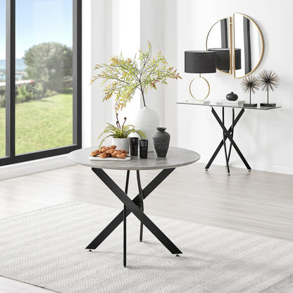 Novara Round Concrete Effect and Black Metal 4 Seater Dining Table