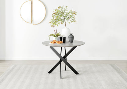 Novara Grey Concrete Effect Black Leg Round Dining Table & 4 Milan Black Leg Chairs