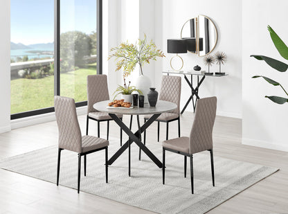 Novara Grey Concrete Effect Black Leg Round Dining Table & 4 Milan Black Leg Chairs
