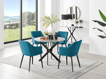 Novara Grey Concrete Effect Black Leg Round Dining Table & 4 Calla Black Leg Chairs