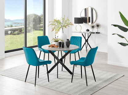 Novara Grey Concrete Effect Black Leg Round Dining Table & 4 Pesaro Black Leg Chairs