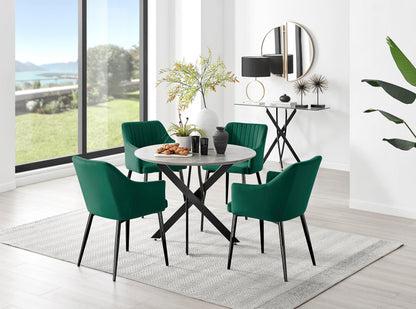 Novara Grey Concrete Effect Black Leg Round Dining Table & 4 Calla Black Leg Chairs