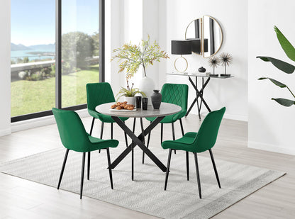 Novara Grey Concrete Effect Black Leg Round Dining Table & 4 Pesaro Black Leg Chairs