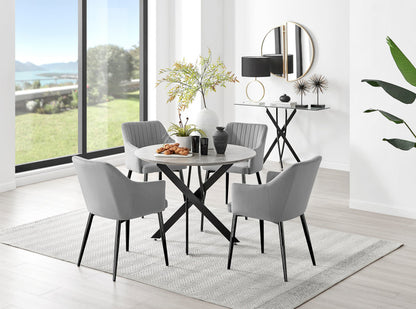 Novara Grey Concrete Effect Black Leg Round Dining Table & 4 Calla Black Leg Chairs