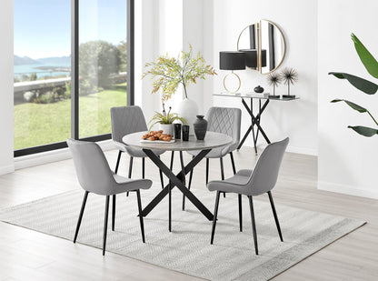 Novara Grey Concrete Effect Black Leg Round Dining Table & 4 Pesaro Black Leg Chairs