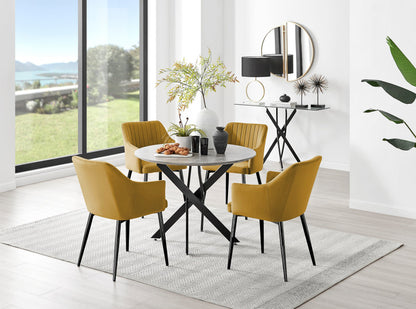 Novara Grey Concrete Effect Black Leg Round Dining Table & 4 Calla Black Leg Chairs