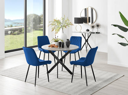 Novara Grey Concrete Effect Black Leg Round Dining Table & 4 Pesaro Black Leg Chairs