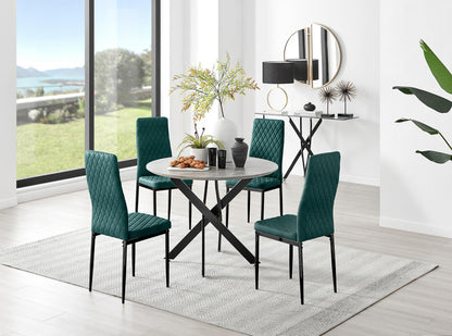 Novara Grey Concrete Effect Black Leg Round Dining Table & 4 Velvet Milan Black Leg Chairs