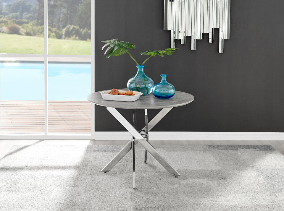 Novara Round Concrete Effect and Black Metal 4 Seater Dining Table