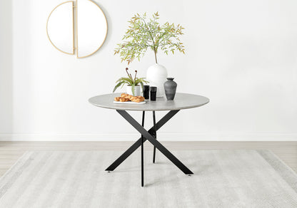 Novara Grey Concrete Effect Black Leg 120cm Round Dining Table & 4 Milan Black Leg Chairs