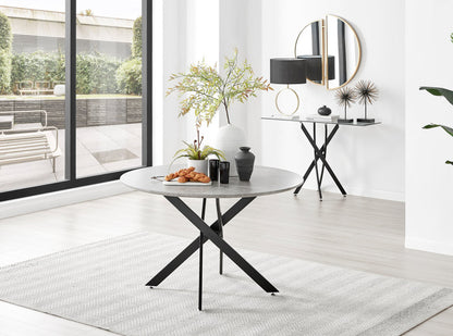 Novara Grey Concrete Effect Black Leg 120cm Round Dining Table & 4 Milan Black Leg Chairs