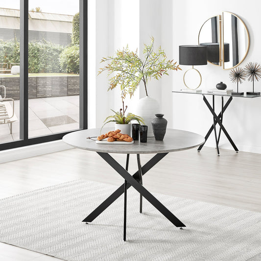 Novara Round Concrete Effect and Black Metal 4-6 Seater Dining Table