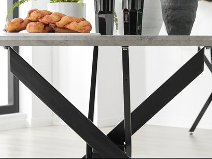 Novara Grey Concrete Effect Black Leg 120cm Round Dining Table & 4 Milan Black Leg Chairs
