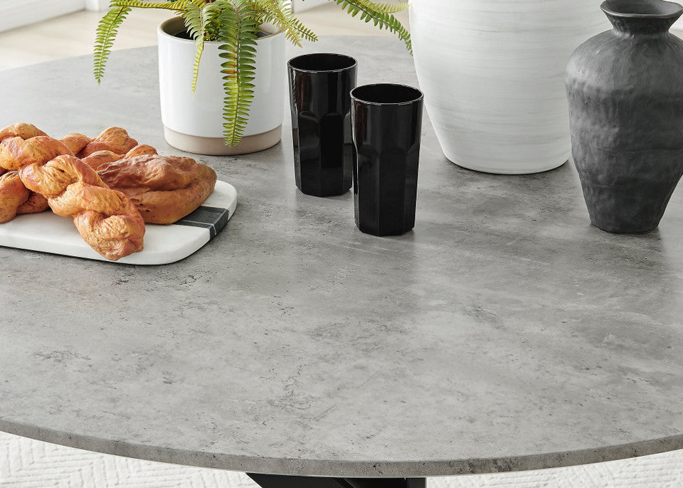 Novara Grey Concrete Effect Black Leg 120cm Round Dining Table & 4 Milan Black Leg Chairs