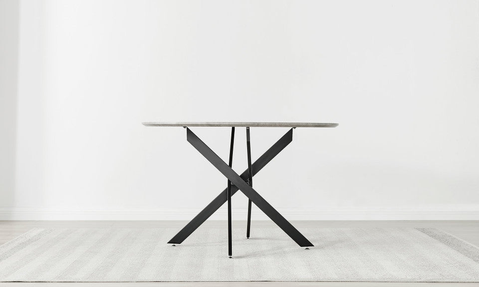 Novara Grey Concrete Effect Black Leg 120cm Round Dining Table & 4 Milan Black Leg Chairs