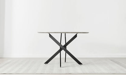 Novara Grey Concrete Effect Black Leg 120cm Round Dining Table & 4 Milan Black Leg Chairs