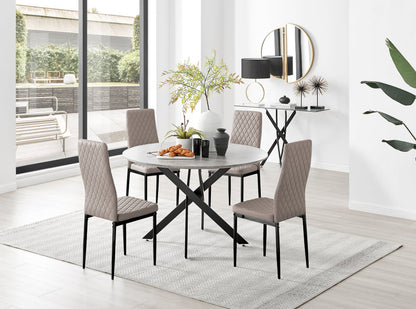 Novara Grey Concrete Effect Black Leg 120cm Round Dining Table & 4 Milan Black Leg Chairs