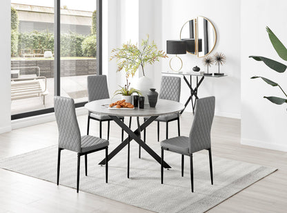 Novara Grey Concrete Effect Black Leg 120cm Round Dining Table & 4 Milan Black Leg Chairs
