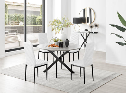 Novara Grey Concrete Effect Black Leg 120cm Round Dining Table & 4 Milan Black Leg Chairs
