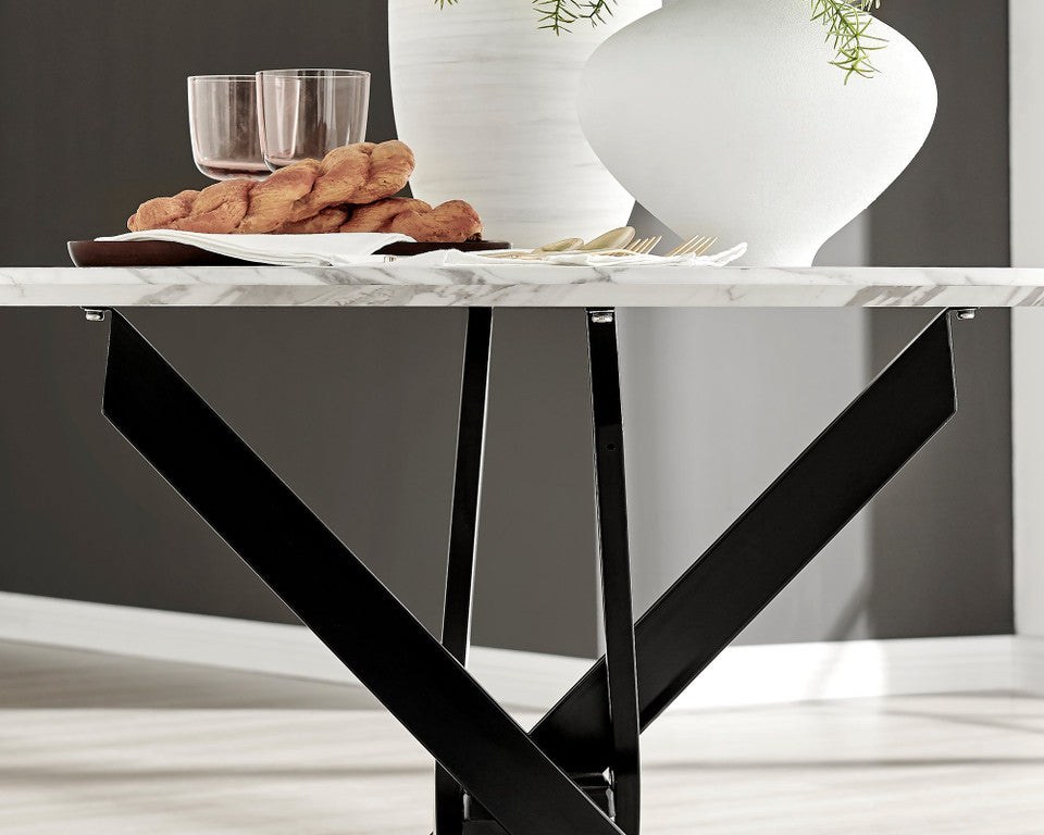 Novara Round White Marble Effect and Gold Metal 4 Seater Dining Table