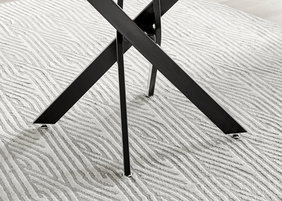 Novara White Marble Black Leg Round Dining Table & 4 Milan Black Leg Chairs
