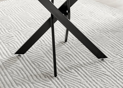 Novara White Marble Black Leg Round Dining Table & 4 Milan Black Leg Chairs