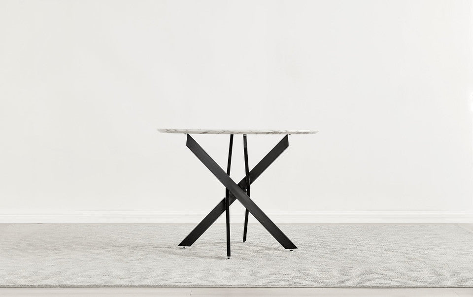 Novara Round White Marble Effect and Gold Metal 4 Seater Dining Table