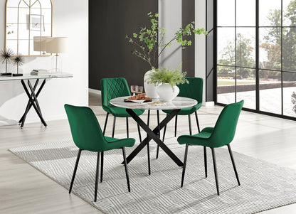 Novara White Marble Black Leg Round Dining Table & 4 Pesaro Black Leg Chairs