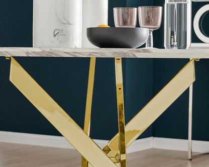 Novara Round White Marble Effect and Gold Metal 4 Seater Dining Table