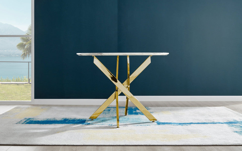 Novara Round White Marble Effect and Gold Metal 4 Seater Dining Table