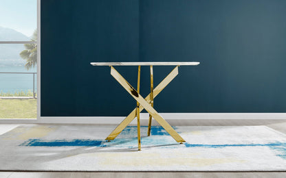 Novara Round White Marble Effect and Gold Metal 4 Seater Dining Table